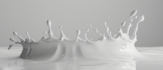 Milk splash crown, paint splashing, 3D food illustration. - obrazy, fototapety, plakaty