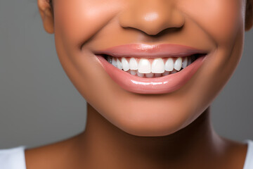 Obraz premium A close-up shot of the lower portion of a woman's Charming smile with white teeth for dental service promotions
