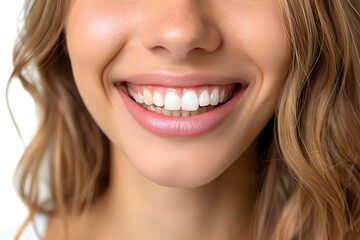 Obraz premium A close-up shot of the lower portion of a woman's Charming smile with white teeth for dental service promotions