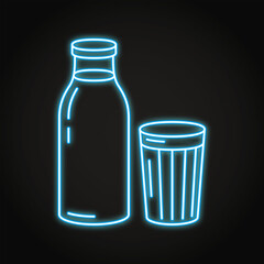 Milk bottle and glass neon icon