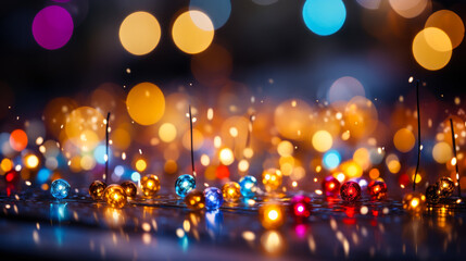 Fototapeta na wymiar Vibrant Abstract Bokeh Lights Background with a Colorful Blurry Effect, Ideal for Festive Celebrations, Party Atmospheres, and Vivid Wallpaper Designs