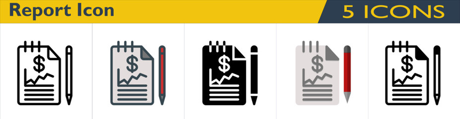 Report icon with 5 styles (outline, color lineal, solid, color and mixed)