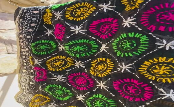 fashionable dupatta or long scarf with different colours with Sindhi embroidery handwork