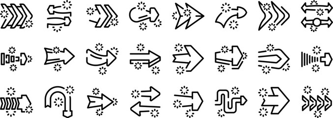 Straight long arrow icons set outline vector. Right cursor. Thick away - 775705320