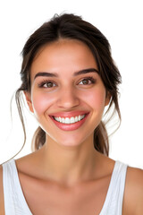 Naklejka premium Young woman close up portrait. Model woman laughing and smiling. Healthy face skin care beauty, skincare cosmetics, dental