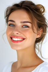 Young  woman close up portrait. Model woman laughing and smiling. Healthy face skin care beauty, skincare cosmetics, dental