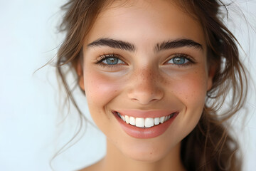 Young  woman close up portrait. Model woman laughing and smiling. Healthy face skin care beauty, skincare cosmetics, dental