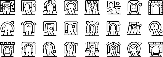 Arch tunnel icons set outline vector. Road travel. Track railroad hill - 775707170