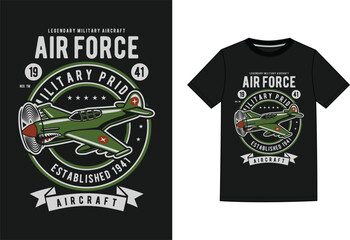 Vintage Military Aircraft T-Shirt Design with Air Force Wording and Established 1941 Date - obrazy, fototapety, plakaty