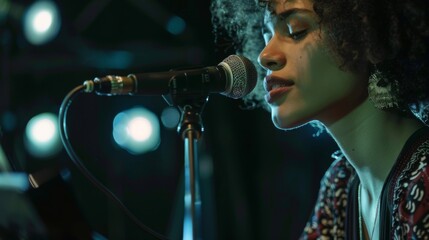 Woman Performing Live Music With a Microphone
