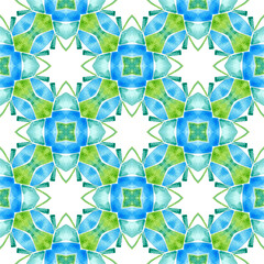 Watercolor ikat repeating tile border. Green