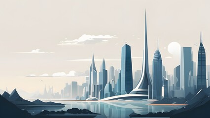 Urban skyline silhouette at vector illustration - obrazy, fototapety, plakaty