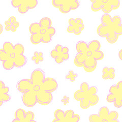 Seamless delicate seamless background with flowers hand drawn drawing. Linear doodle flowers vector. Seamless background for wrapping paper.
