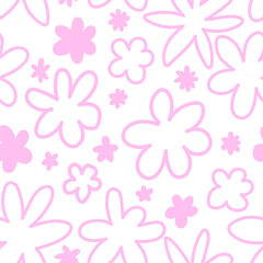 Seamless delicate seamless background with flowers hand drawn drawing. Linear doodle flowers vector. Seamless background for wrapping paper.
