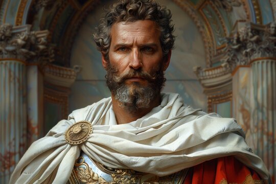 depiction of greek or roman god on neutral temple background