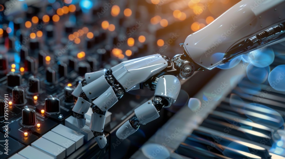 Aufkleber robotic hand typing on keyboard with glowing lights