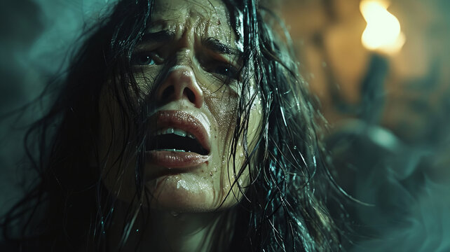 woman crying with no eyes, indescribable pain, emotional torment,generative ai