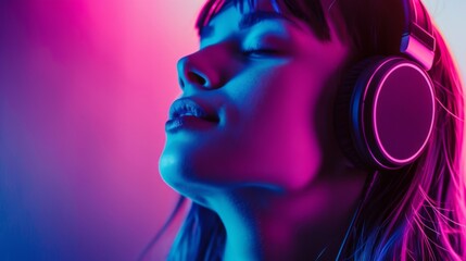 Woman Listening to Music With Headphones