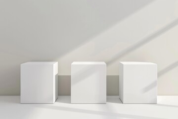 white podiums, minimal mockup scene
