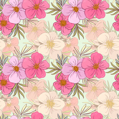 pink flowers seamless texture .Modern Flowers background. Floral Seamless pattern. Pastel colors palette.EPS 10