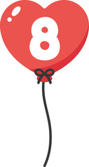 Red heart-shaped numbered balloons illustration for baby and kids party decoration. Number eight.