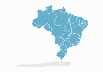 Mapa azul de Brasil en fondo blanco. - obrazy, fototapety, plakaty