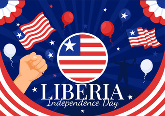 Happy Liberia Independence Day Vector Illustration on July 26 with Waving flag and Ribbon in National Holiday Flat Cartoon Background Design