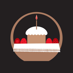 Illustration of the Easter cake and Easter eggs in the basket in Ukrainian tradition