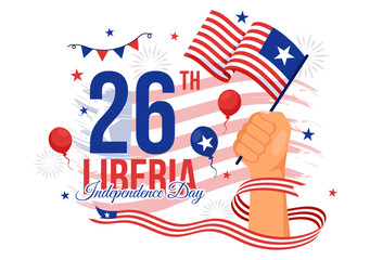 Happy Liberia Independence Day Vector Illustration on July 26 with Waving flag and Ribbon in National Holiday Flat Cartoon Background Design
