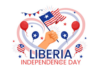 Happy Liberia Independence Day Vector Illustration on July 26 with Waving flag and Ribbon in National Holiday Flat Cartoon Background Design