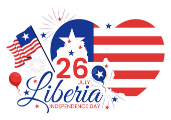 Happy Liberia Independence Day Vector Illustration on July 26 with Waving flag and Ribbon in National Holiday Flat Cartoon Background Design
