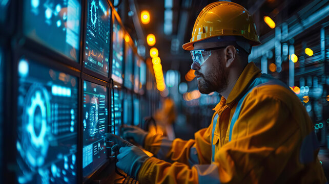 an engineer is looking at the graphs of power curve on the screen in BESS plant.generative ai