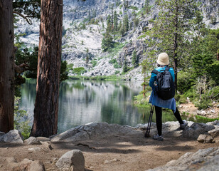 Woman enjoying the views of Eagle Lake. South Lake Tahoe. California.