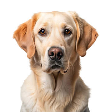 A close-up image of a golden retriever dog isolated on transparent background.