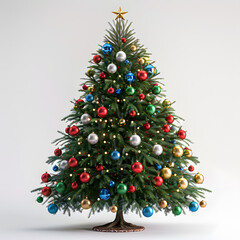 A Christmas tree adorned with red, white, and blue ornaments, topped with a star