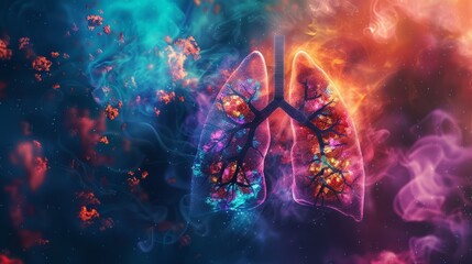 Radiology concept. Diseases of the lungs in the picture lung cancer concept. Medical Illustration. Copy space - obrazy, fototapety, plakaty