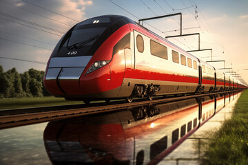 Fototapeta premium Image of train. Train related topics. Vacation by train. Rail strike. Train accident.