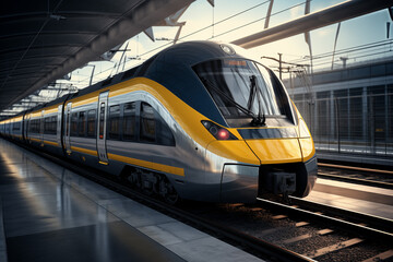 Fototapeta premium Image of train. Train related topics. Vacation by train. Rail strike. Train accident.