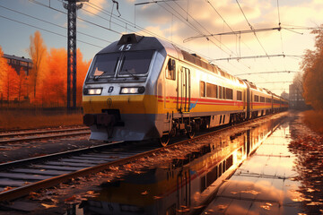 Fototapeta premium Image of train. Train related topics. Vacation by train. Rail strike. Train accident.