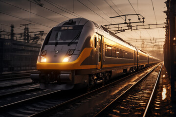 Fototapeta premium Image of train. Train related topics. Vacation by train. Rail strike. Train accident.