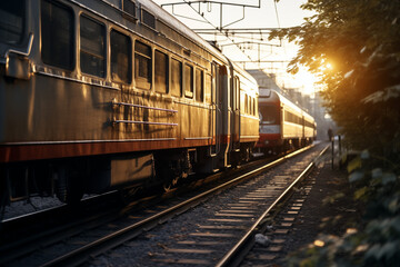 Fototapeta premium Image of train. Train related topics. Vacation by train. Rail strike. Train accident.