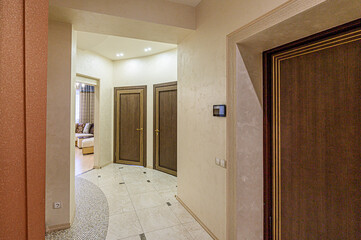 standard room interior apartment. room doors, renovation corridor lobby entrance hall