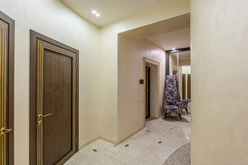 standard room interior apartment. room doors, renovation corridor lobby entrance hall