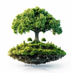 Floating Island with Lush Tree: A Symbol of Eco Balance. Generative ai