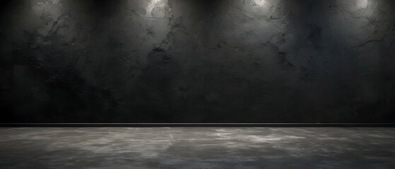 Old grunge background with black wall texture with rough dark concrete floor - obrazy, fototapety, plakaty