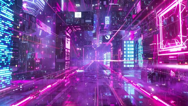 futuristic cybernetic odyssey embark on an enchanting. seamless looping overlay 4k virtual video animation background