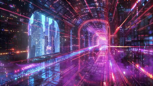 futuristic cybernetic dreamscape expedition . seamless looping overlay 4k virtual video animation background