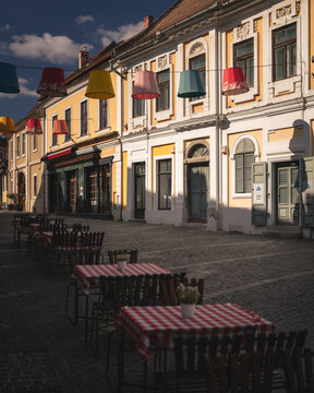 SZENTENDRE, HUNGARY - 19 March, 2024: Main square of Szentendre, Hungary. The main square and the alleyways around it are lined with art galleries, museums and shops.