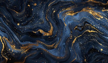 Premium Background. Marble painting, realistic photography style, dark abstract background with blue color and gold. Luxury artistic for flyer, poster, notepad.
