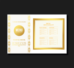 Gold restaurant menu with elegant ornamental style
